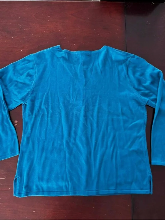 La Madona Teal Beaded Floral Embellished Cardigan Sweater Grandmacore Preppy - Picture 4 of 4